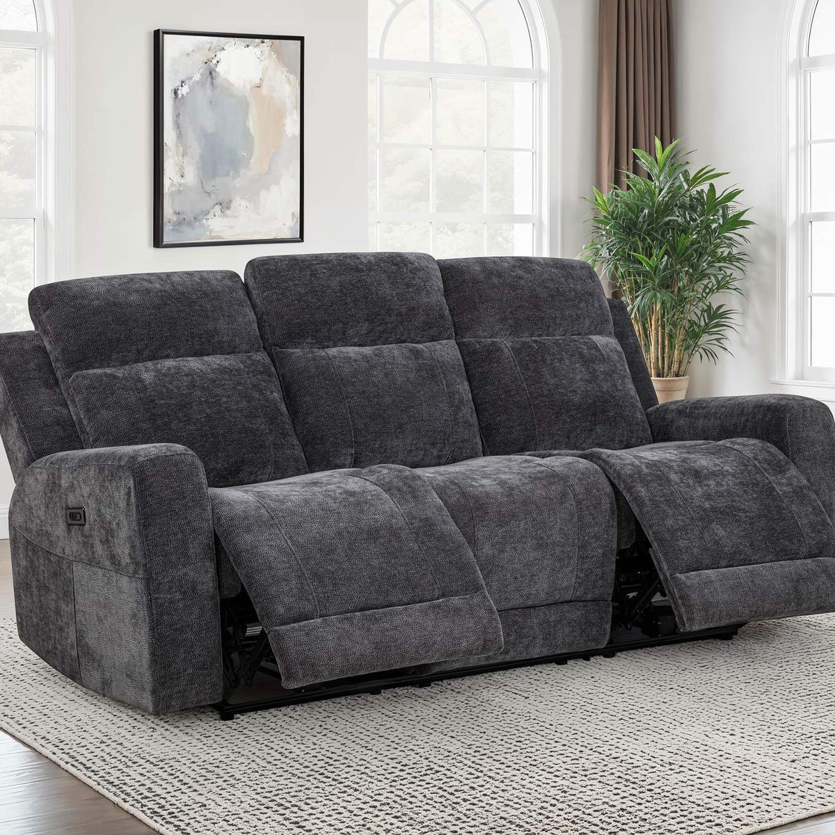 610154P Kennett Chenille Upholstered Power Reclining Sofa Dark Grey