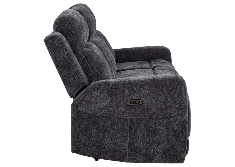 610154P Kennett Chenille Upholstered Power Reclining Sofa Dark Grey