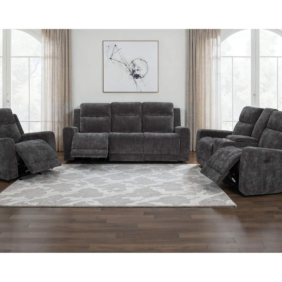 610154P Kennett Chenille Upholstered Power Reclining Sofa Dark Grey