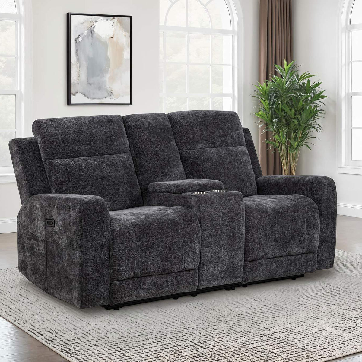 610155P Kennett Chenille Upholstered Power Reclining Loveseat Grey
