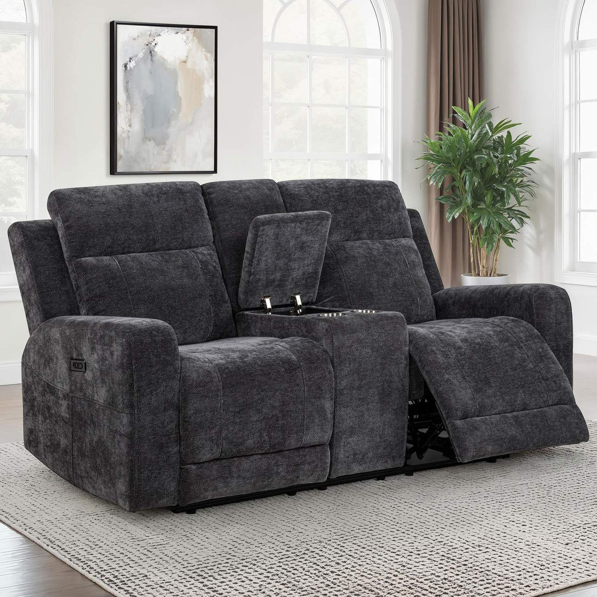 610155P Kennett Chenille Upholstered Power Reclining Loveseat Grey