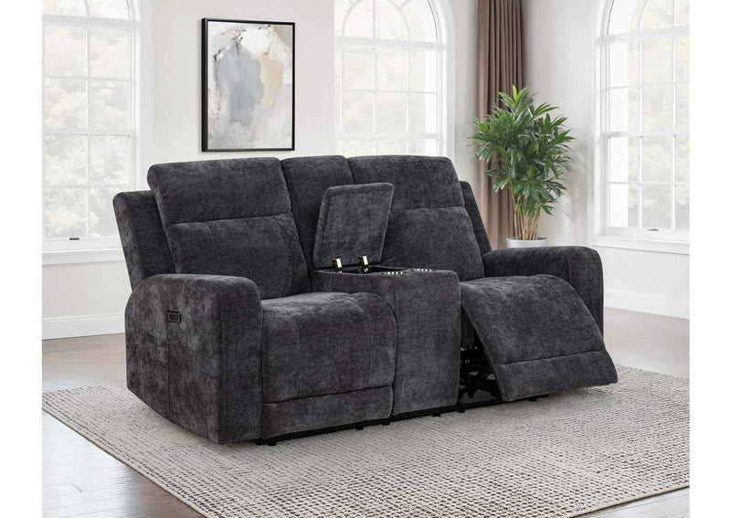 610155P Kennett Chenille Upholstered Power Reclining Loveseat Grey