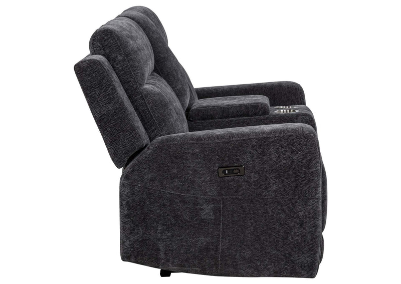 610155P Kennett Chenille Upholstered Power Reclining Loveseat Grey
