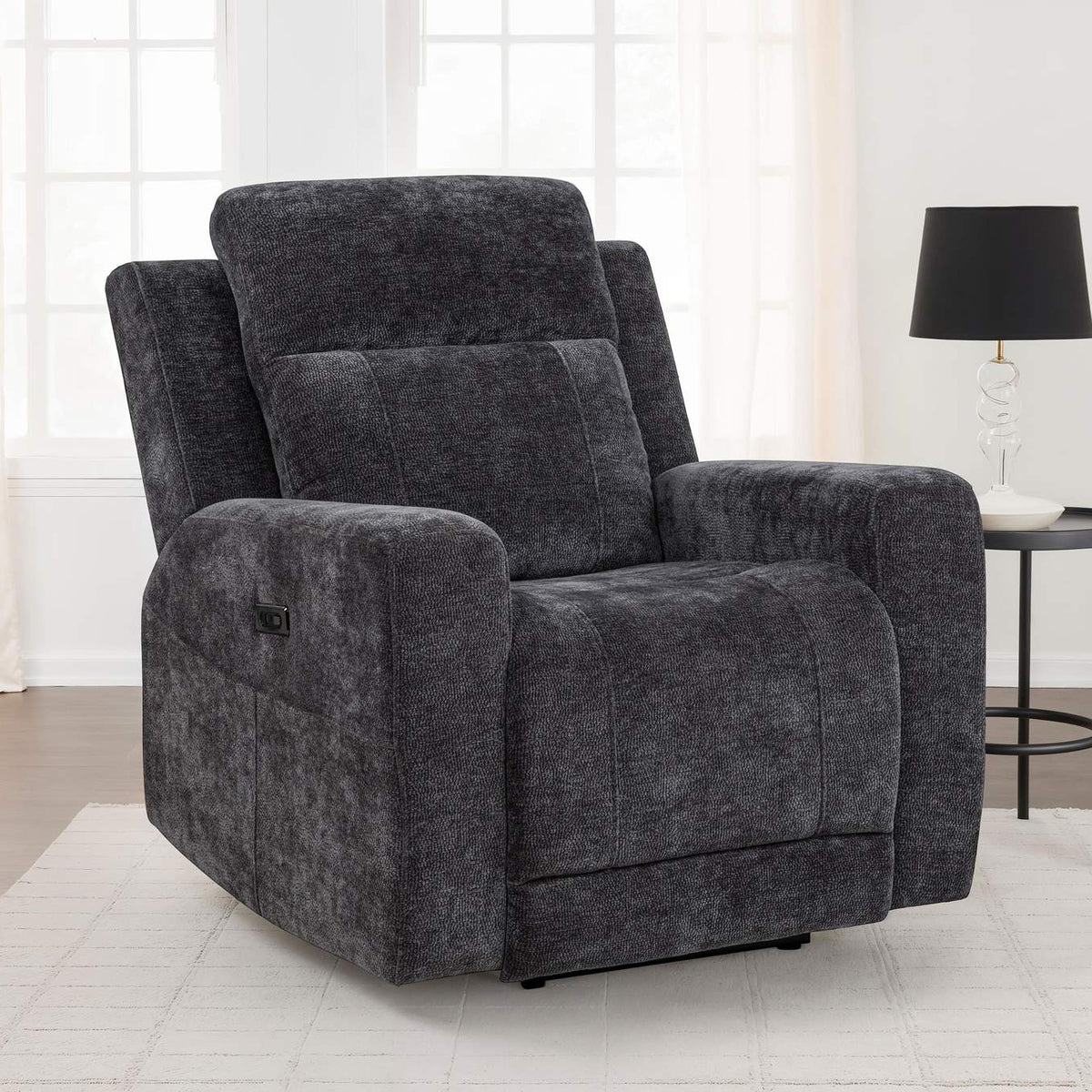 610156P Kennett Chenille Upholstered Power Recliner Chair Dark Grey