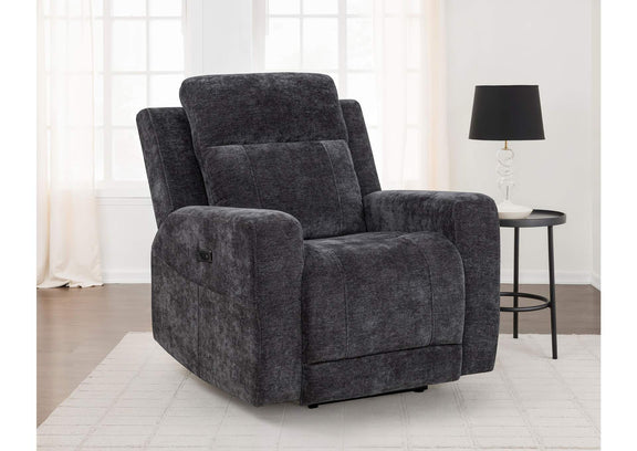 610156P Kennett Chenille Upholstered Power Recliner Chair Dark Grey