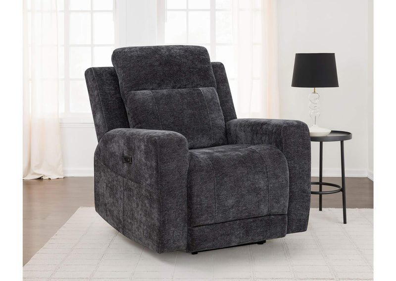 610156P Kennett Chenille Upholstered Power Recliner Chair Dark Grey