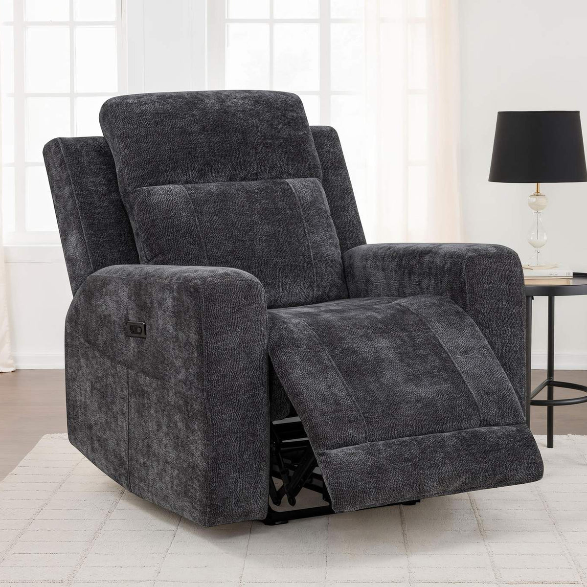 610156P Kennett Chenille Upholstered Power Recliner Chair Dark Grey