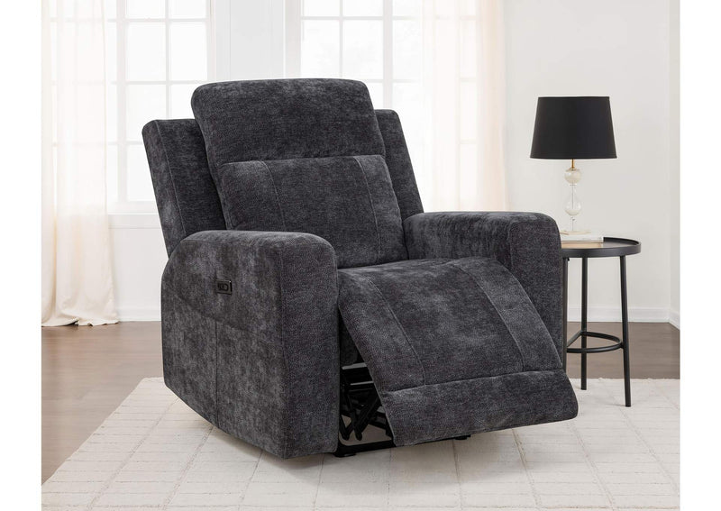 610156P Kennett Chenille Upholstered Power Recliner Chair Dark Grey