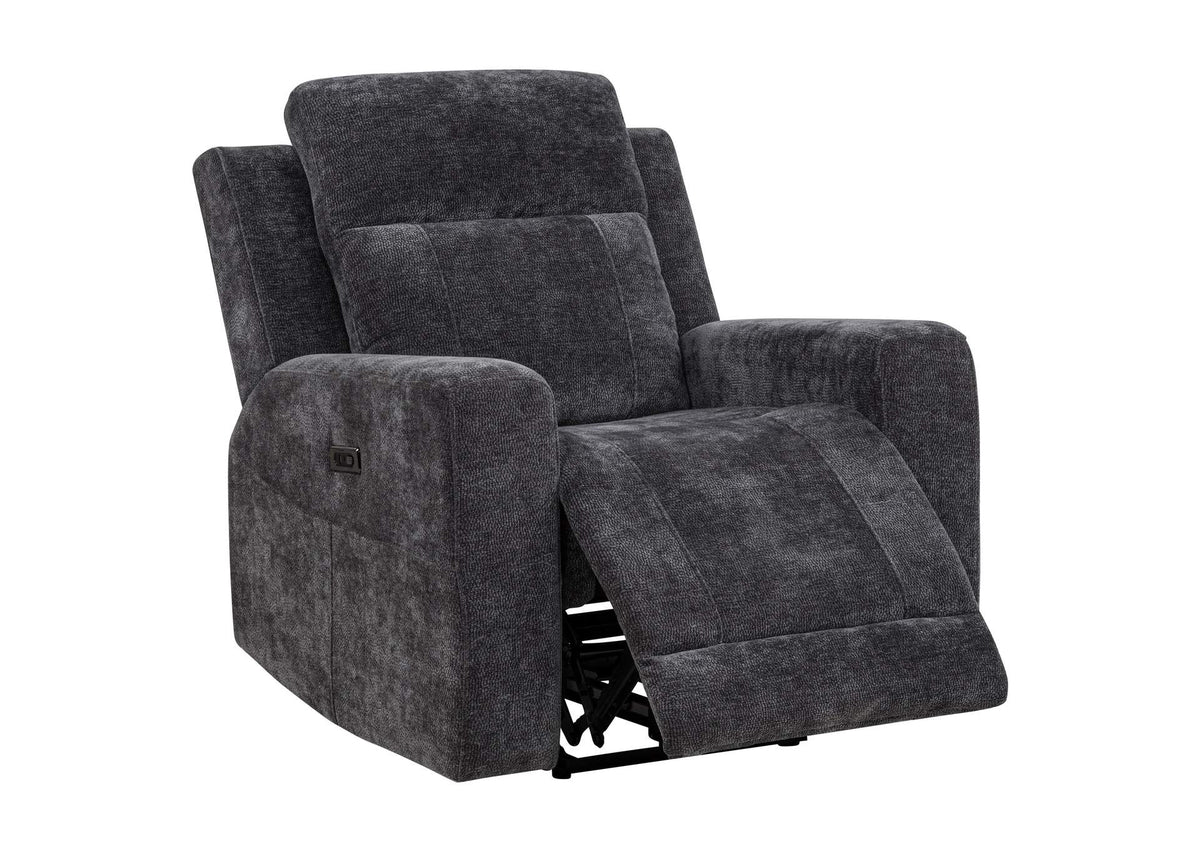 610156P Kennett Chenille Upholstered Power Recliner Chair Dark Grey