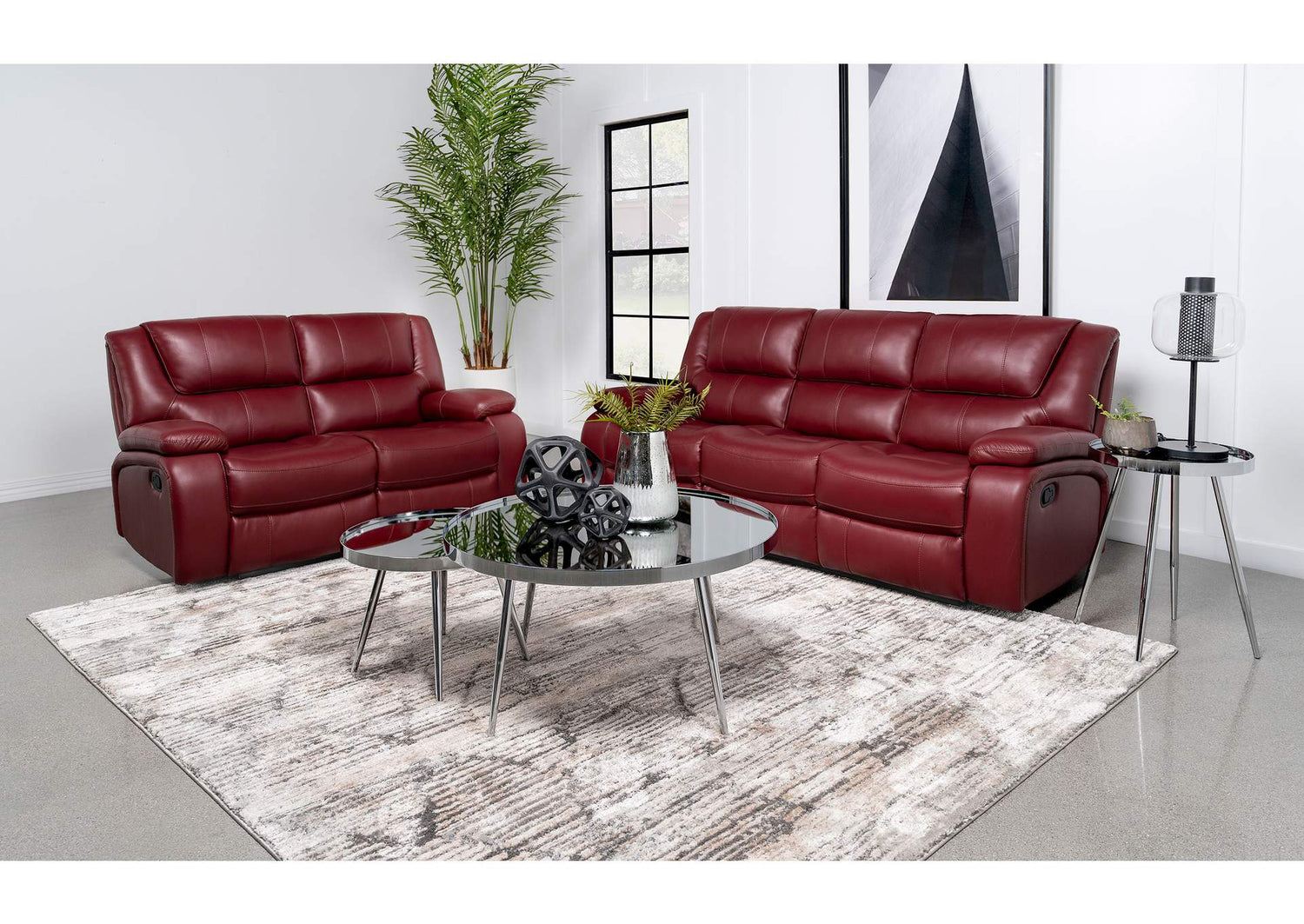 Camila 2-piece Upholstered Reclining Sofa Set Red