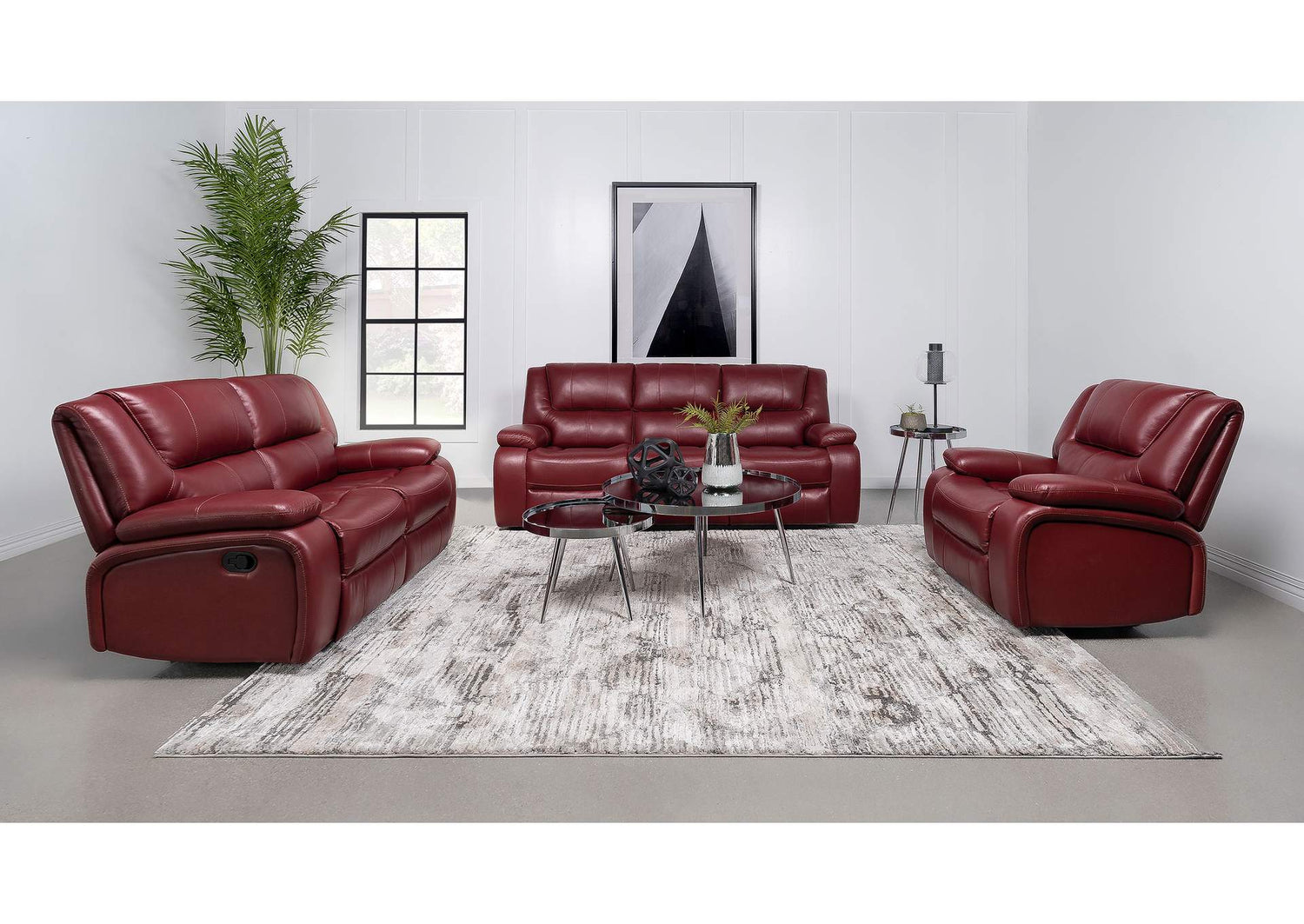 Camila 3-piece Upholstered Reclining Sofa Set Red