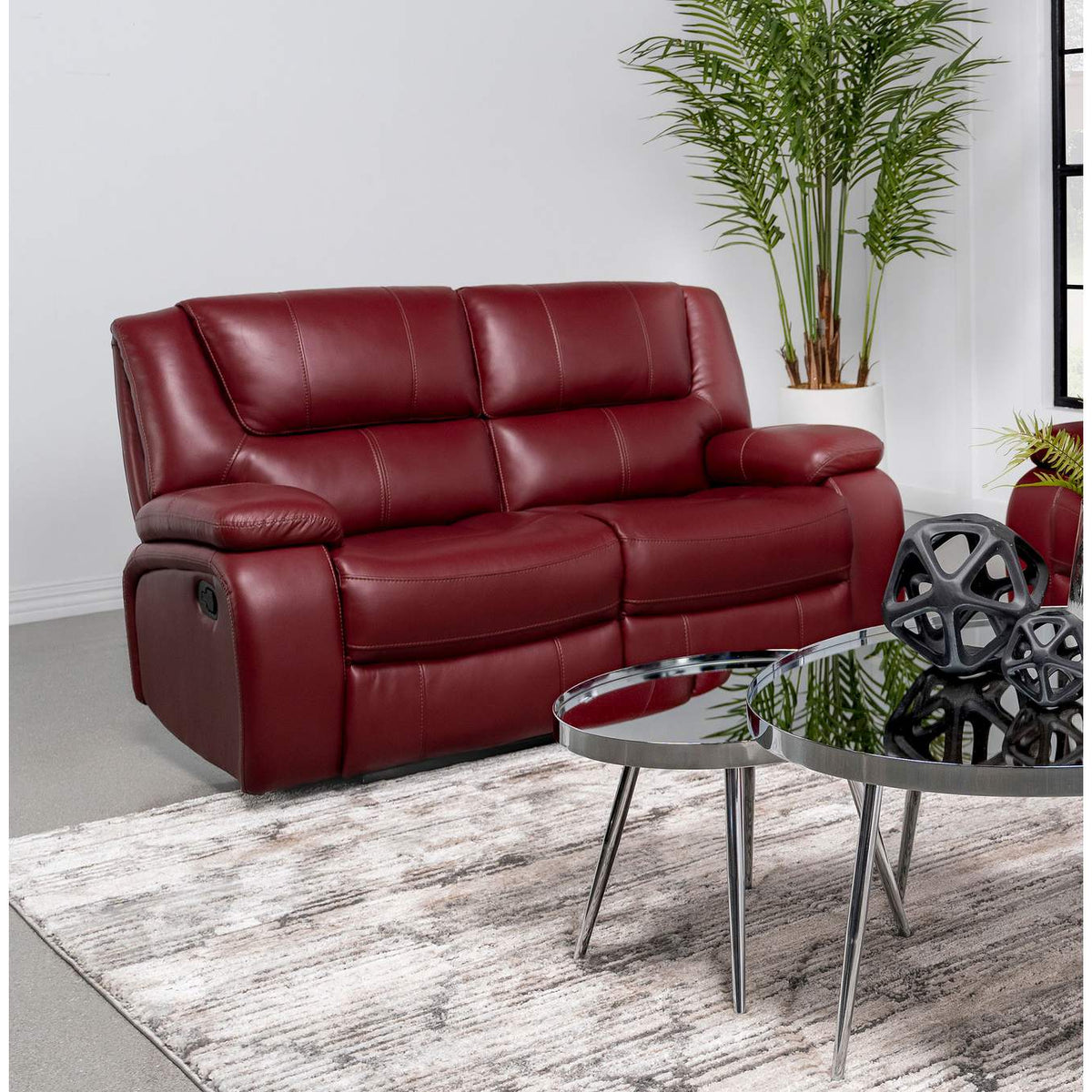 610242 Camila Upholstered Motion Reclining Loveseat Red
