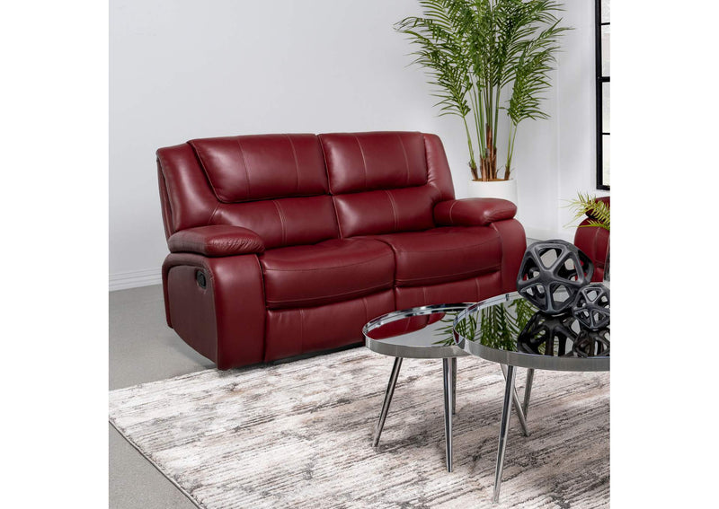 610242 Camila Upholstered Motion Reclining Loveseat Red