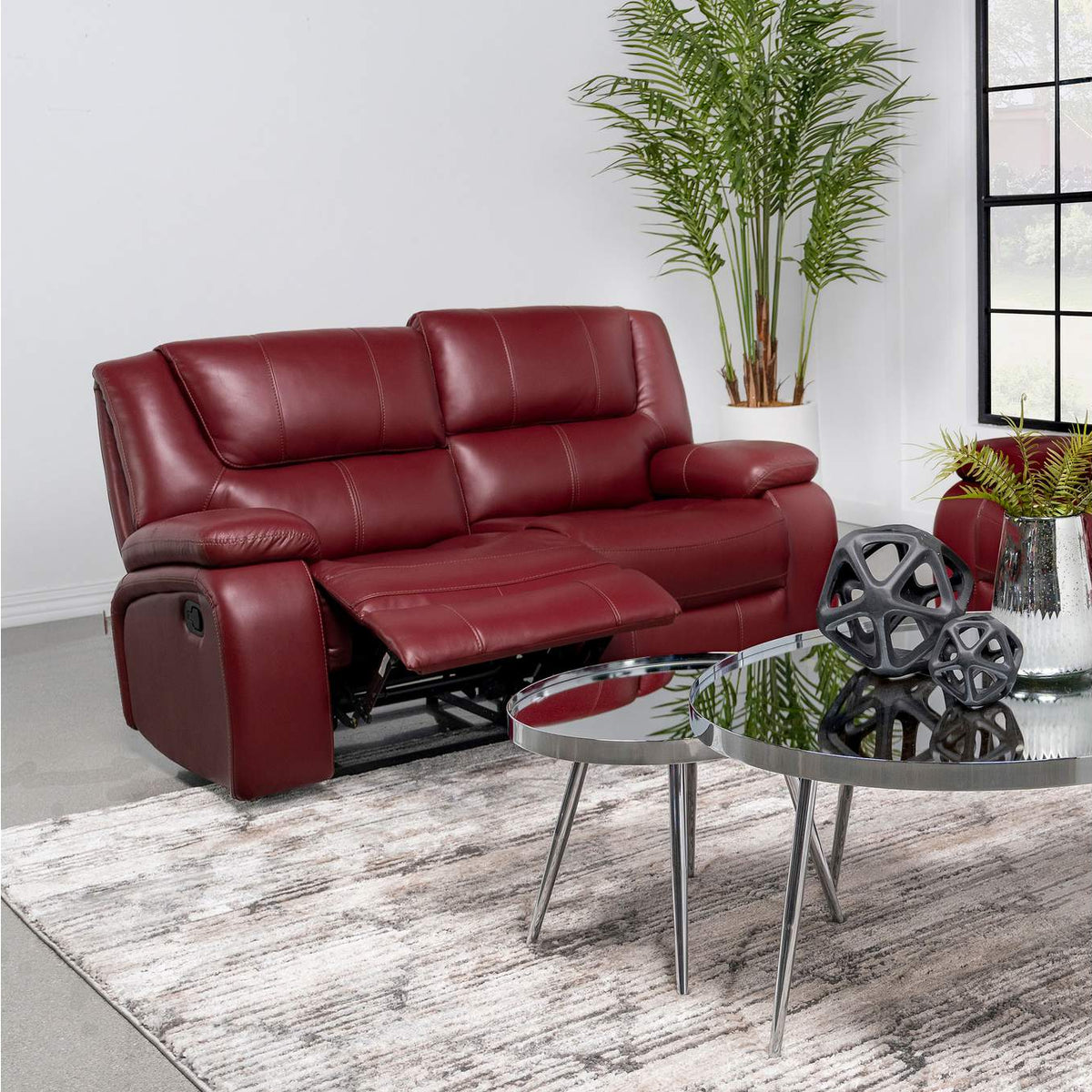 610242 Camila Upholstered Motion Reclining Loveseat Red