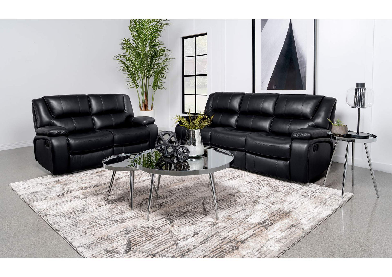 Camila 2-piece Upholstered Reclining Sofa Set Black