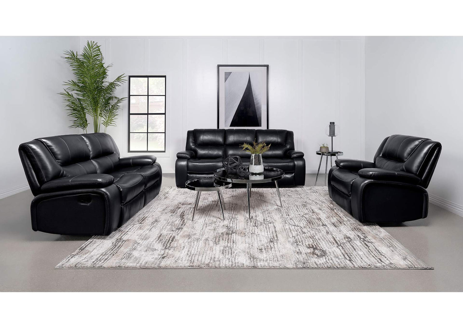 Camila 3-piece Upholstered Reclining Sofa Set Black
