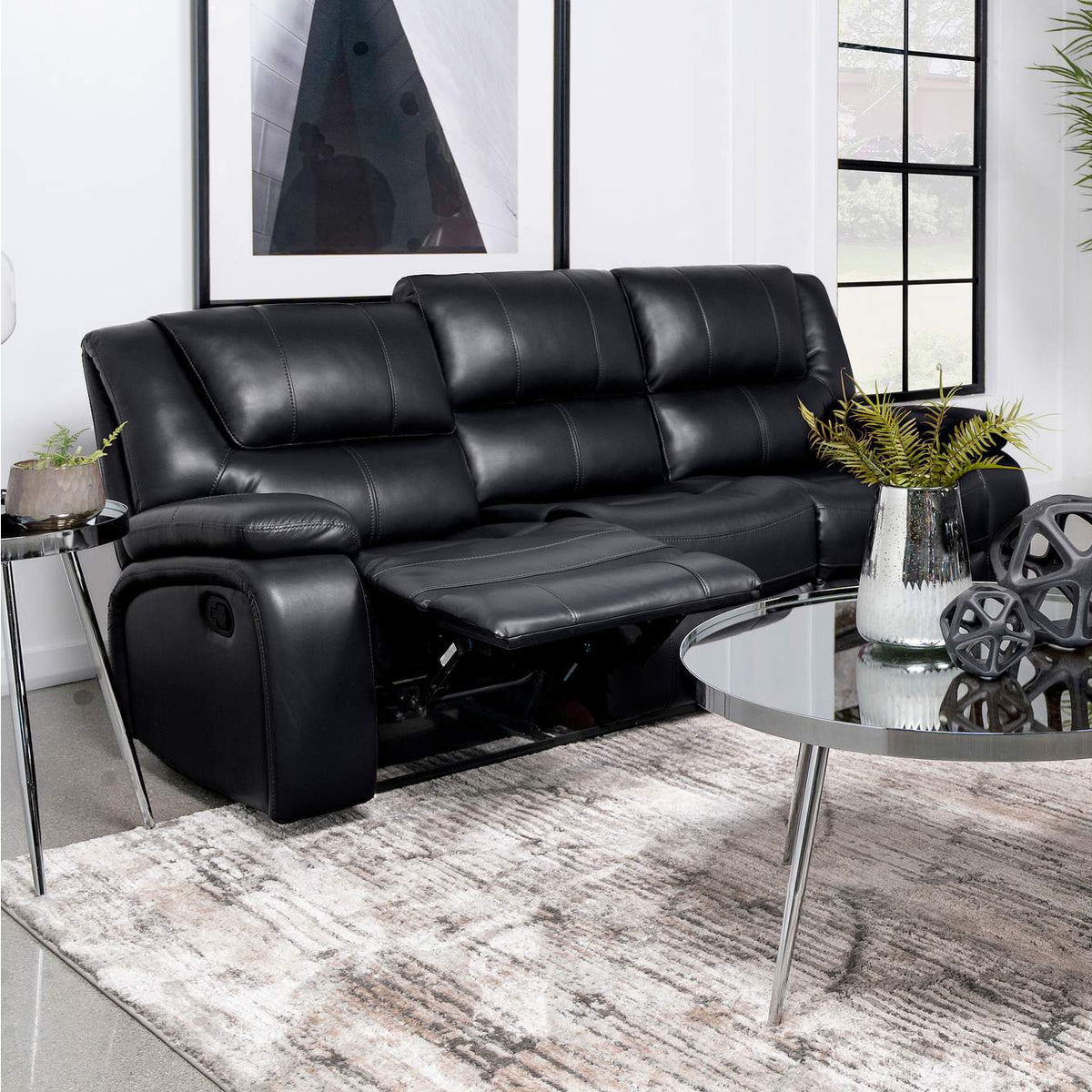 610244 Camila Upholstered Motion Reclining Sofa Black