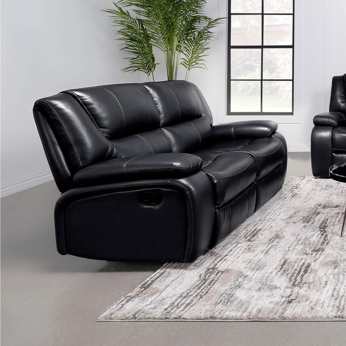 610245 Camila Upholstered Motion Reclining Loveseat Black
