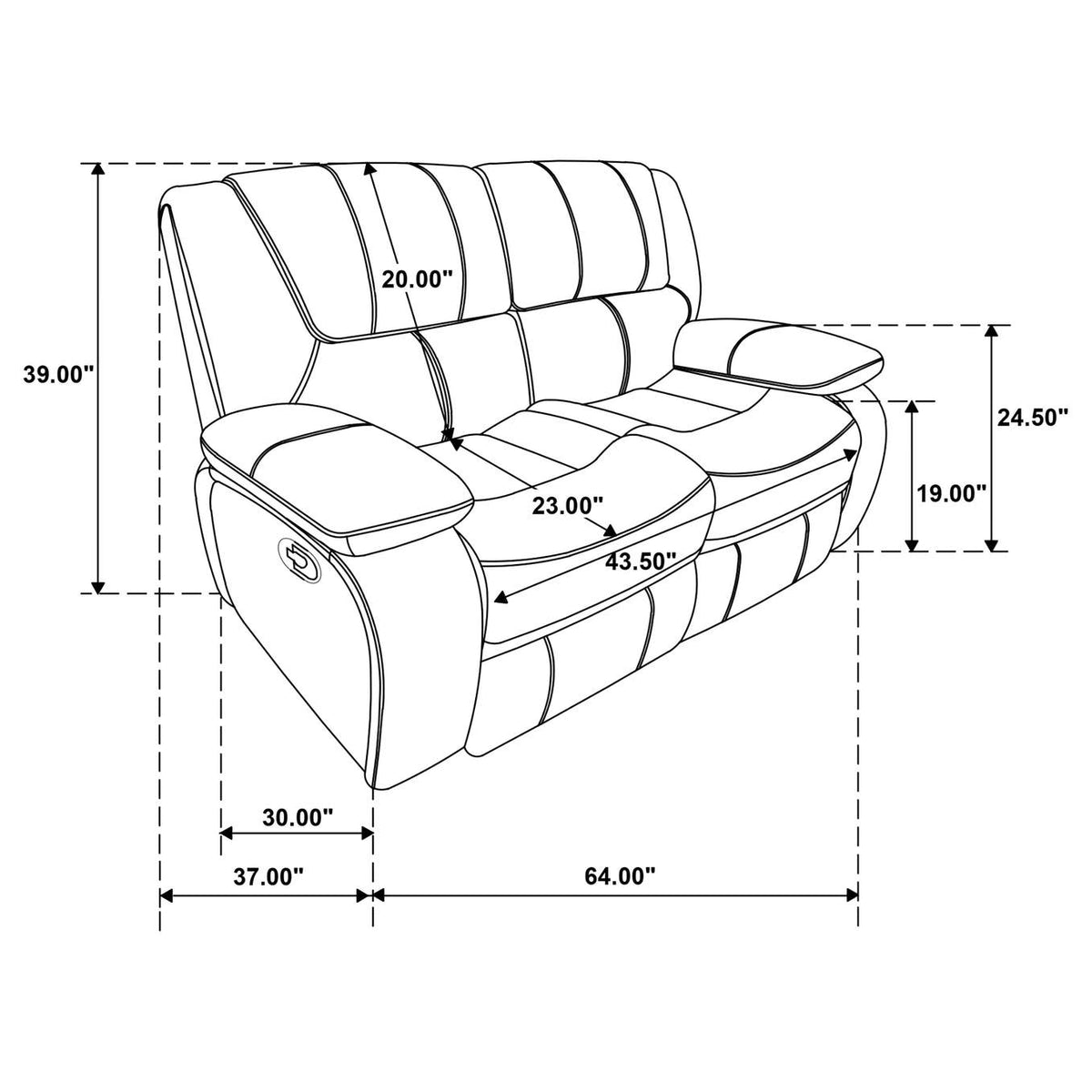610245 Camila Upholstered Motion Reclining Loveseat Black