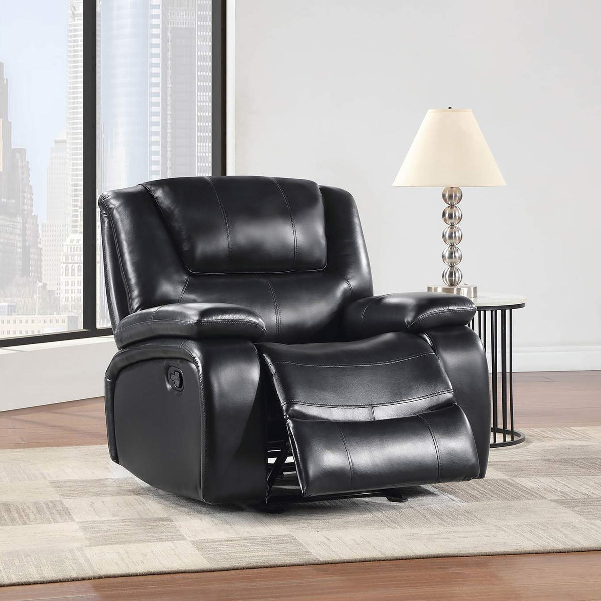 610246 Camila Upholstered Glider Recliner Chair Black