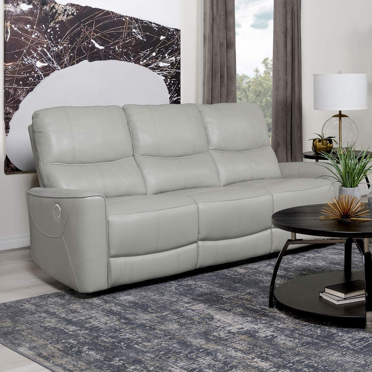 610261P Greenfield Upholstered Power Reclining Sofa Dove Grey