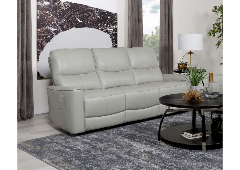 610261P Greenfield Upholstered Power Reclining Sofa Dove Grey