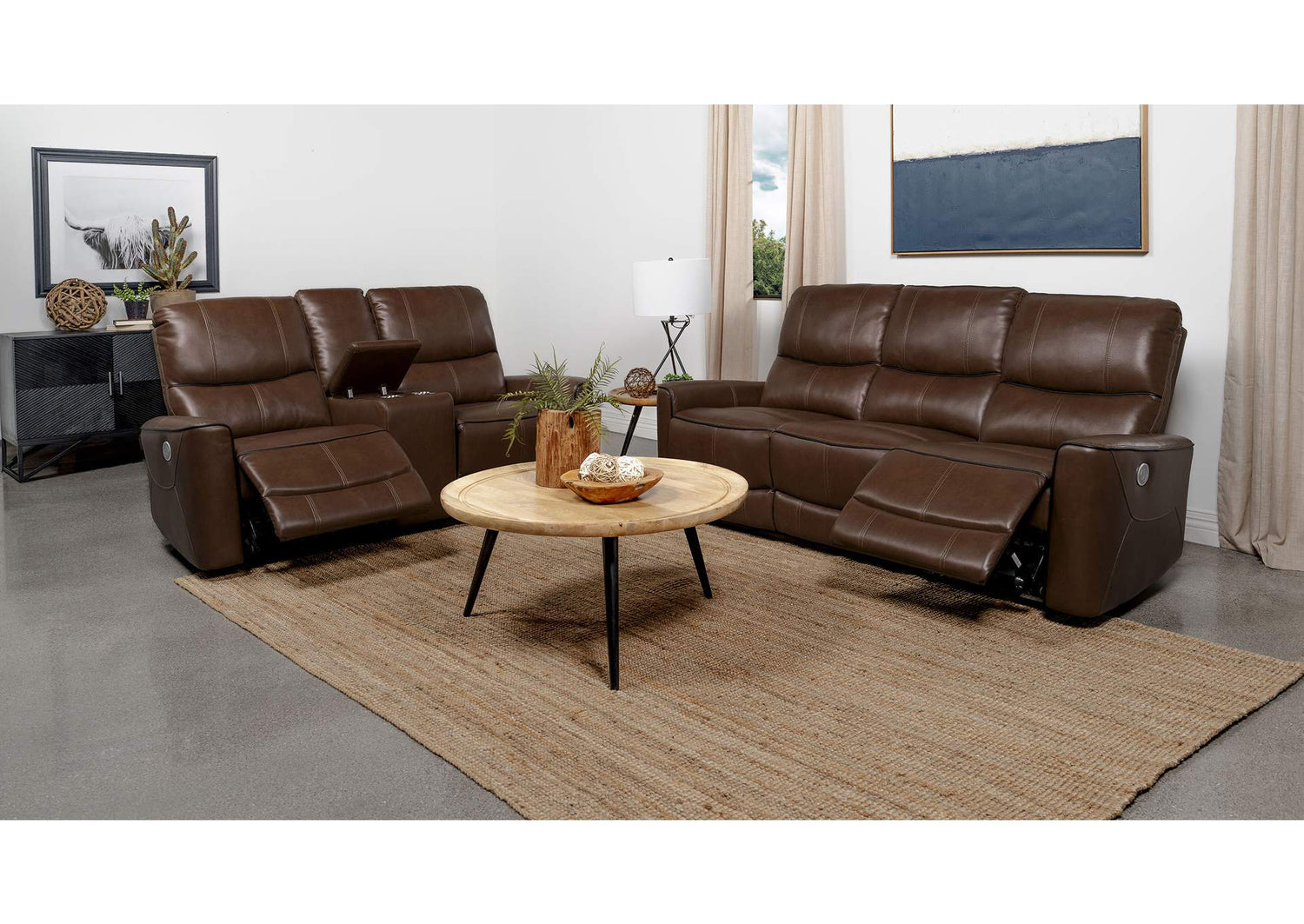 Greenfield 2-piece Power Reclining Sofa Set Saddle Brown