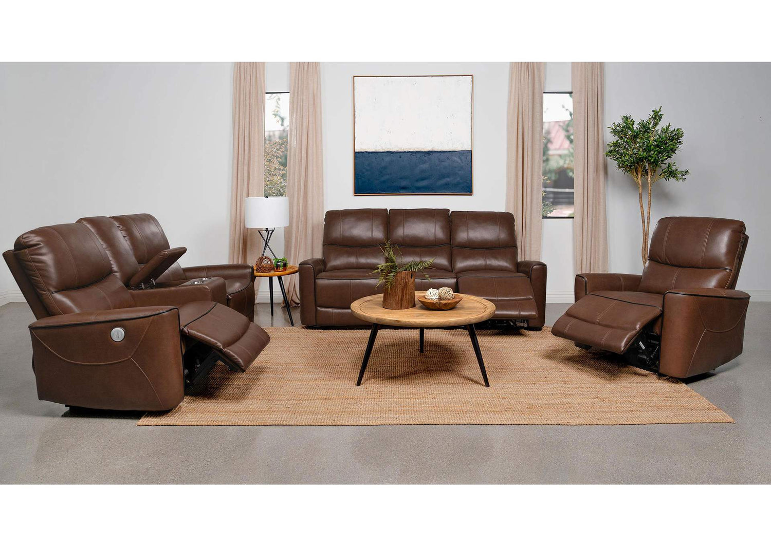 Greenfield 3-piece Power Reclining Sofa Set Saddle Brown