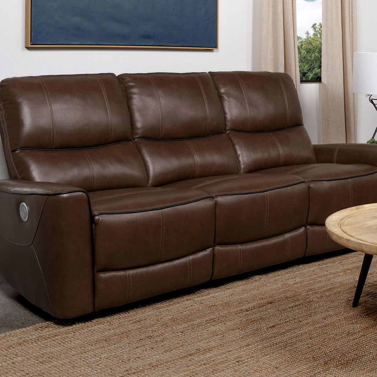 610264P Greenfield Upholstered Power Reclining Sofa Saddle Brown