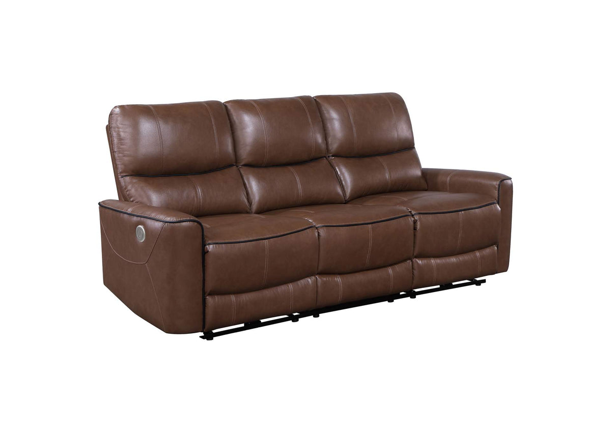 610264P Greenfield Upholstered Power Reclining Sofa Saddle Brown