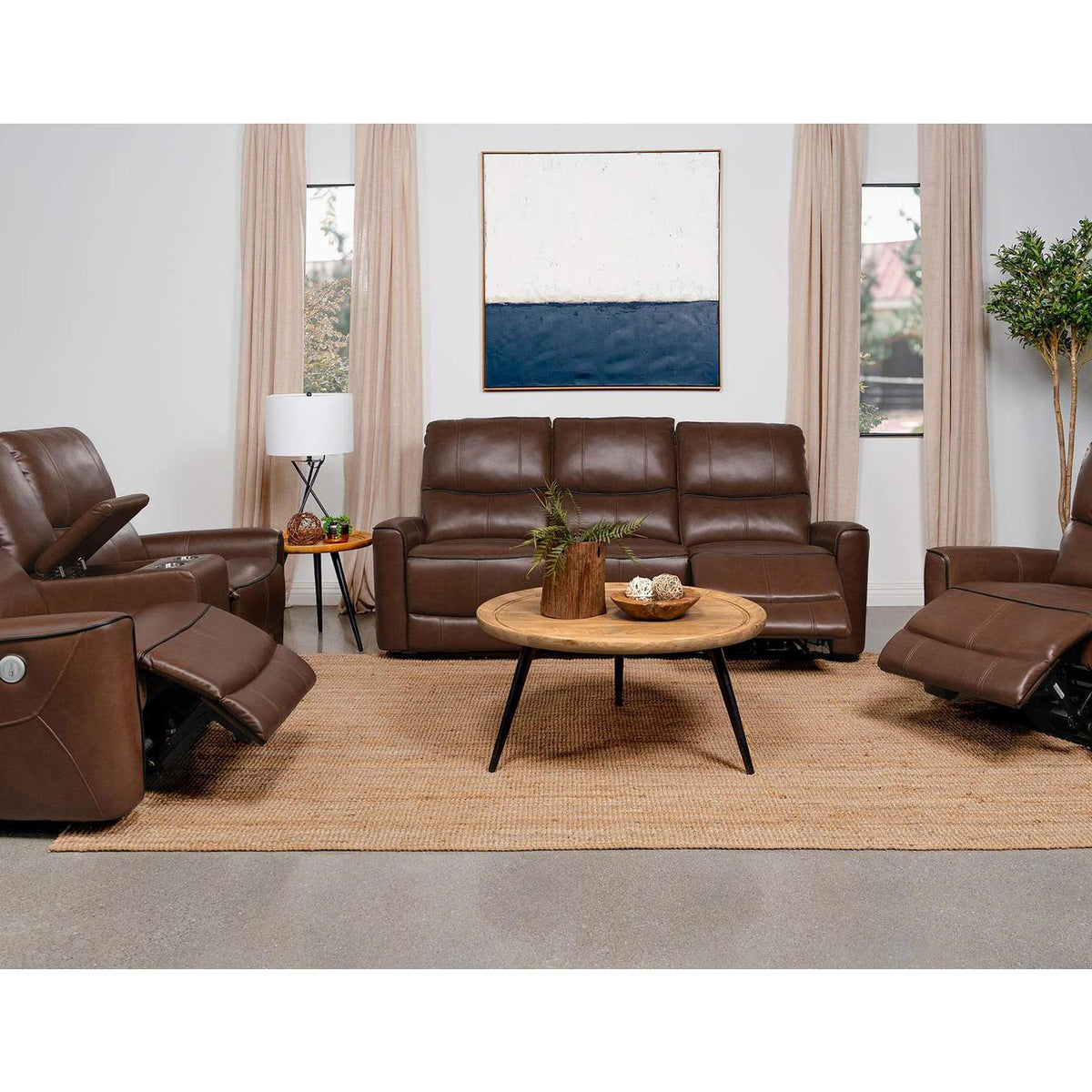 610264P Greenfield Upholstered Power Reclining Sofa Saddle Brown