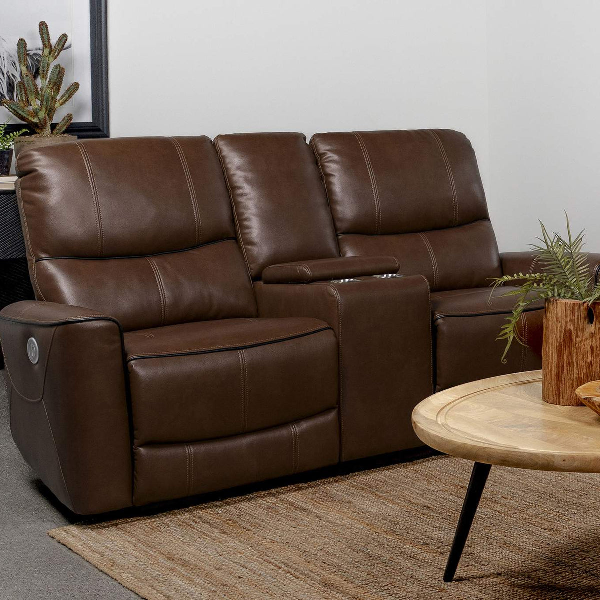 610265P Greenfield Upholstered Power Reclining Loveseat Saddle Brown