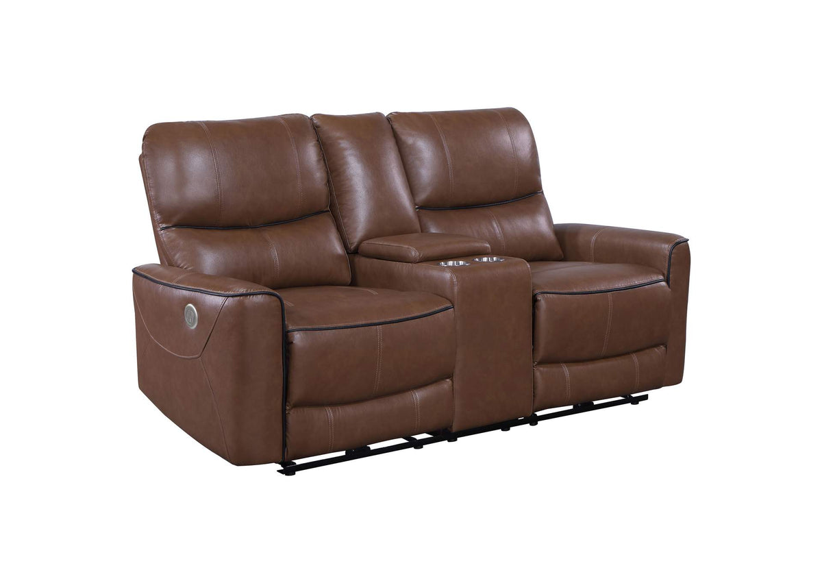 610265P Greenfield Upholstered Power Reclining Loveseat Saddle Brown