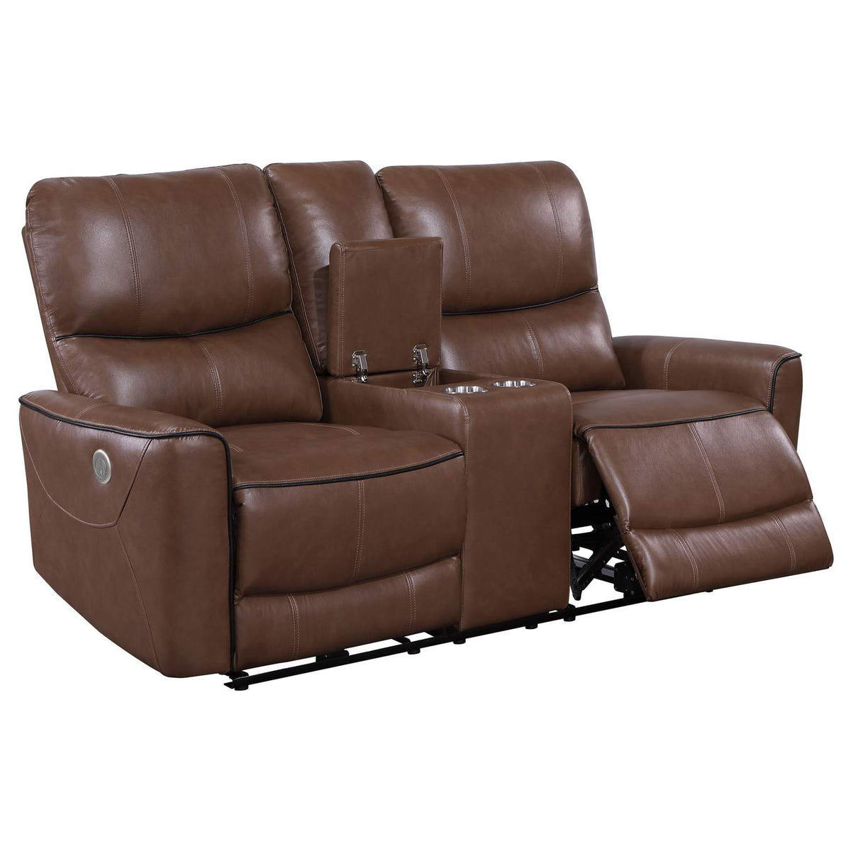 610265P Greenfield Upholstered Power Reclining Loveseat Saddle Brown