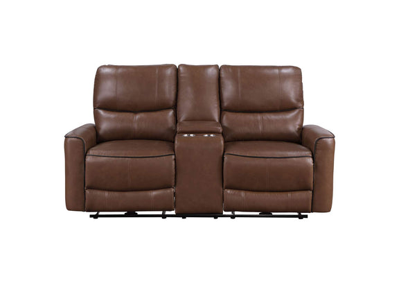 610265P Greenfield Upholstered Power Reclining Loveseat Saddle Brown