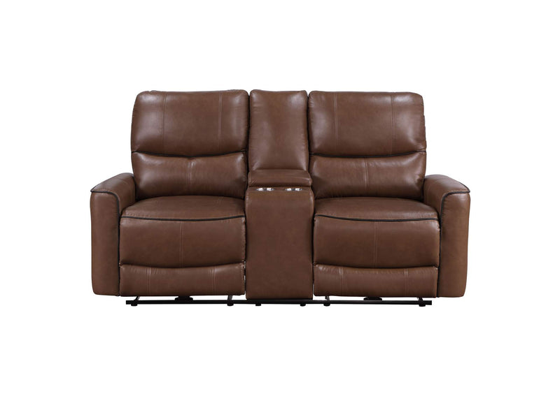 610265P Greenfield Upholstered Power Reclining Loveseat Saddle Brown
