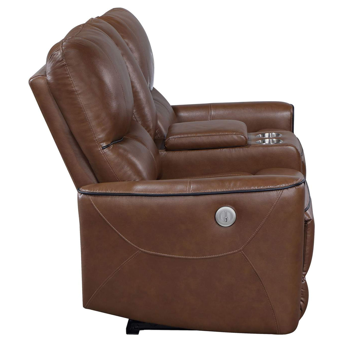 610265P Greenfield Upholstered Power Reclining Loveseat Saddle Brown