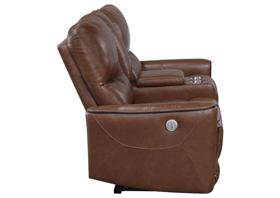 610265P Greenfield Upholstered Power Reclining Loveseat Saddle Brown