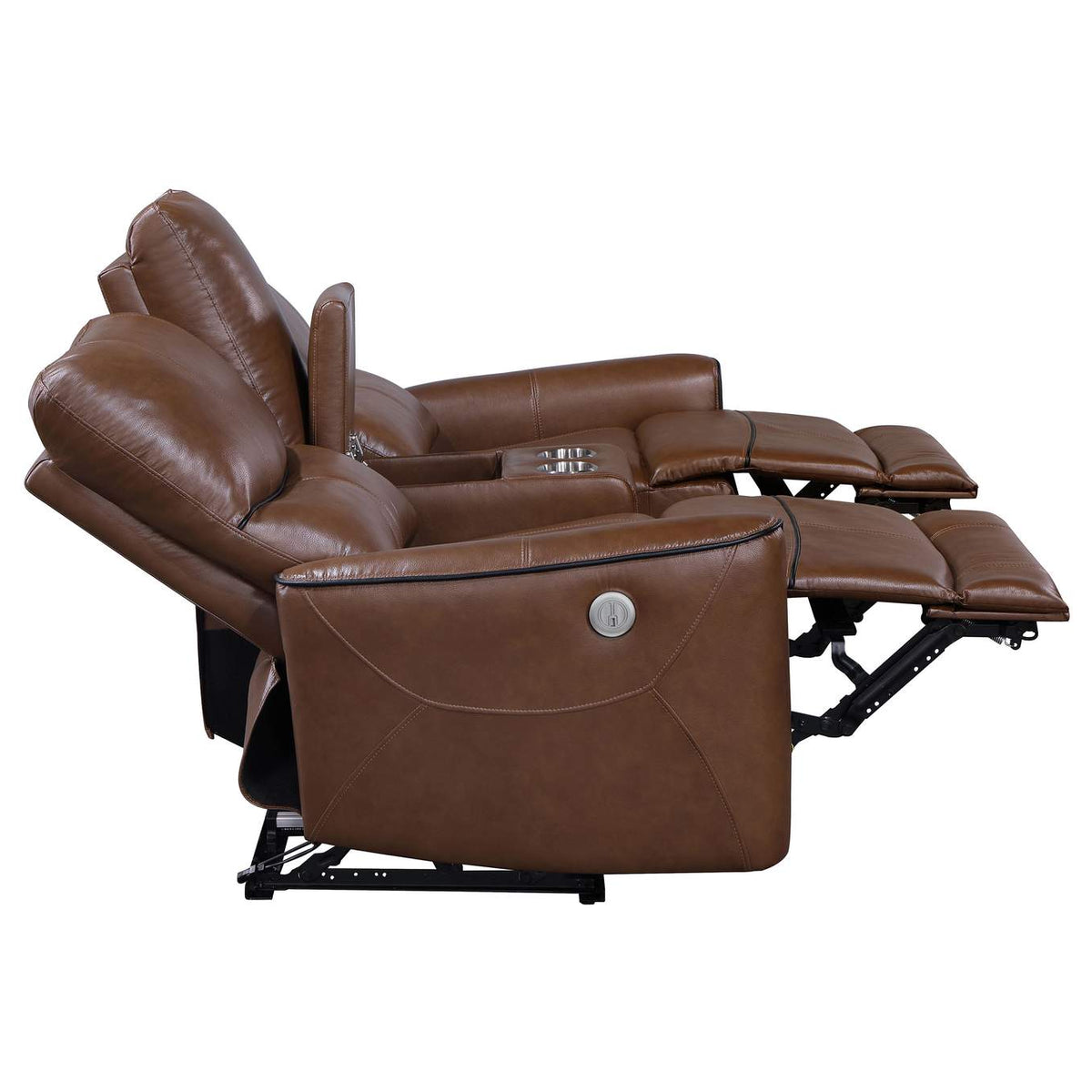 610265P Greenfield Upholstered Power Reclining Loveseat Saddle Brown