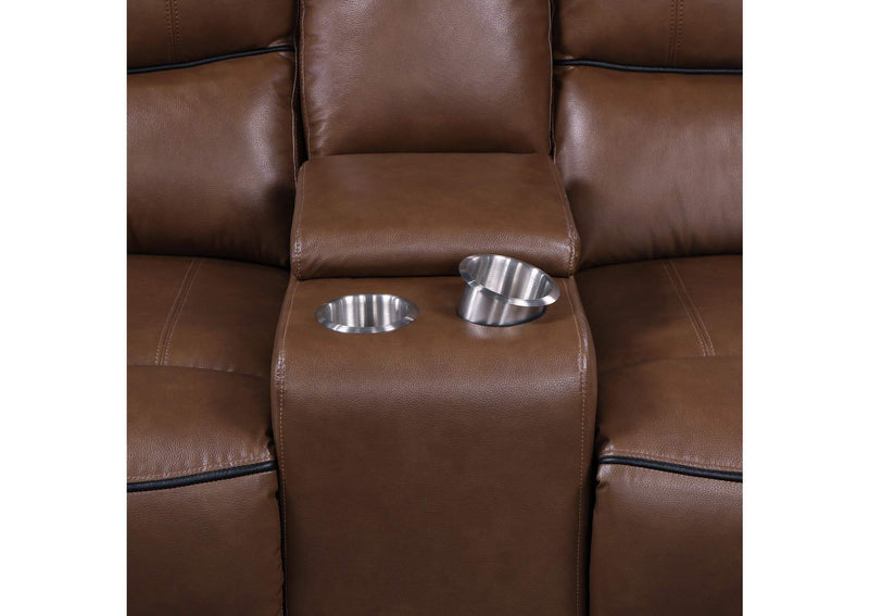 610265P Greenfield Upholstered Power Reclining Loveseat Saddle Brown