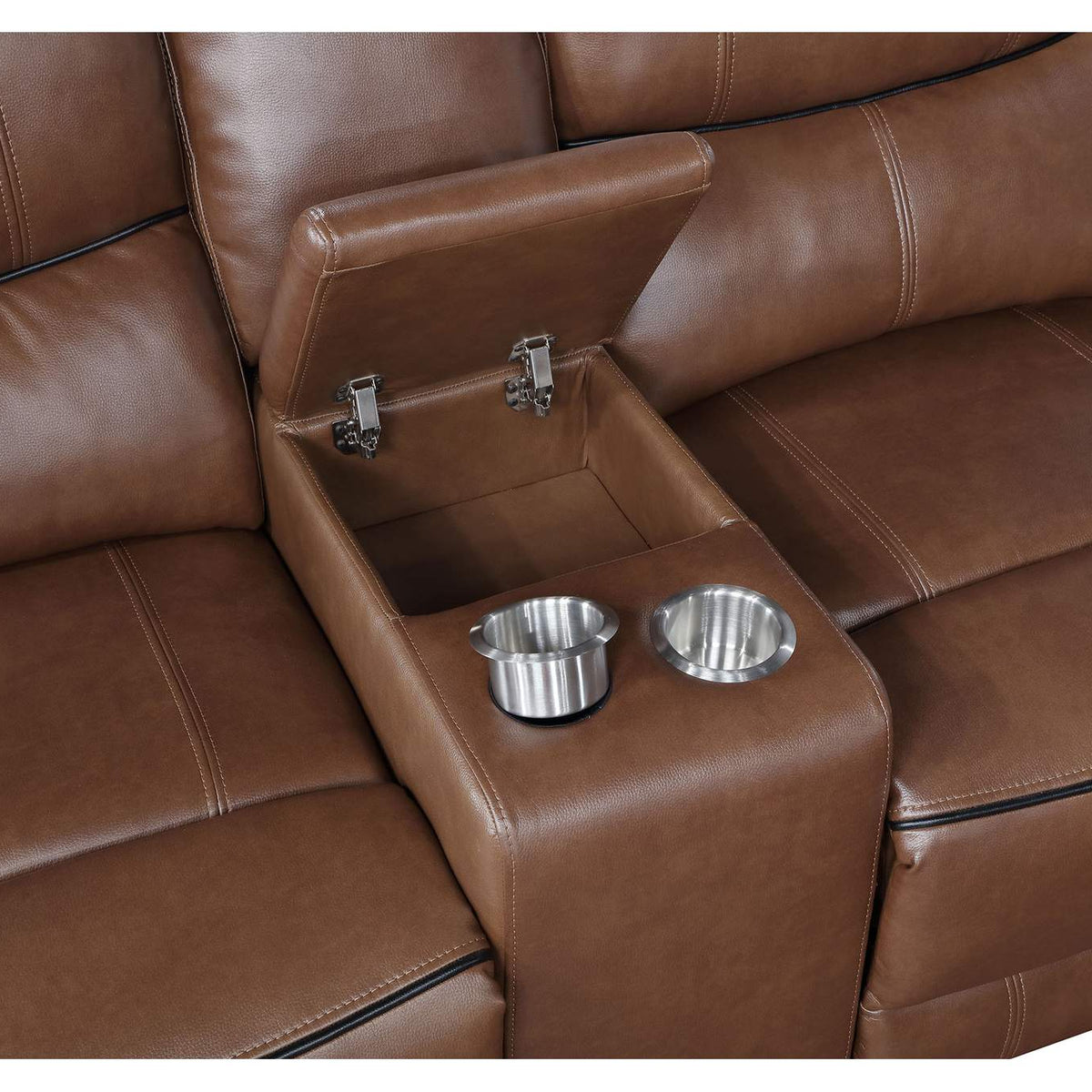 610265P Greenfield Upholstered Power Reclining Loveseat Saddle Brown