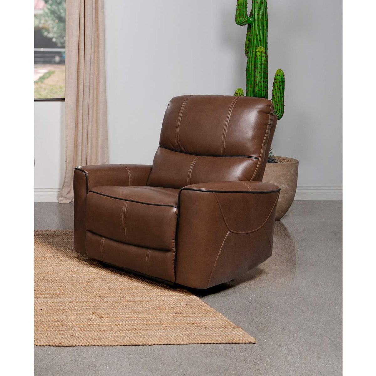 610266P Greenfield Upholstered Power Recliner Chair Saddle Brown