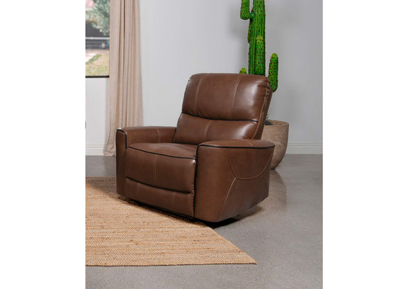610266P Greenfield Upholstered Power Recliner Chair Saddle Brown