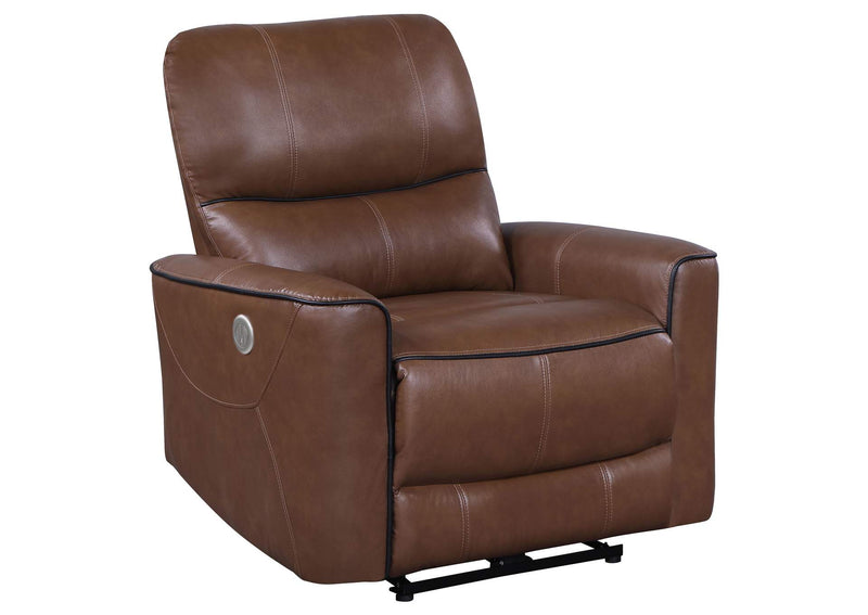 610266P Greenfield Upholstered Power Recliner Chair Saddle Brown