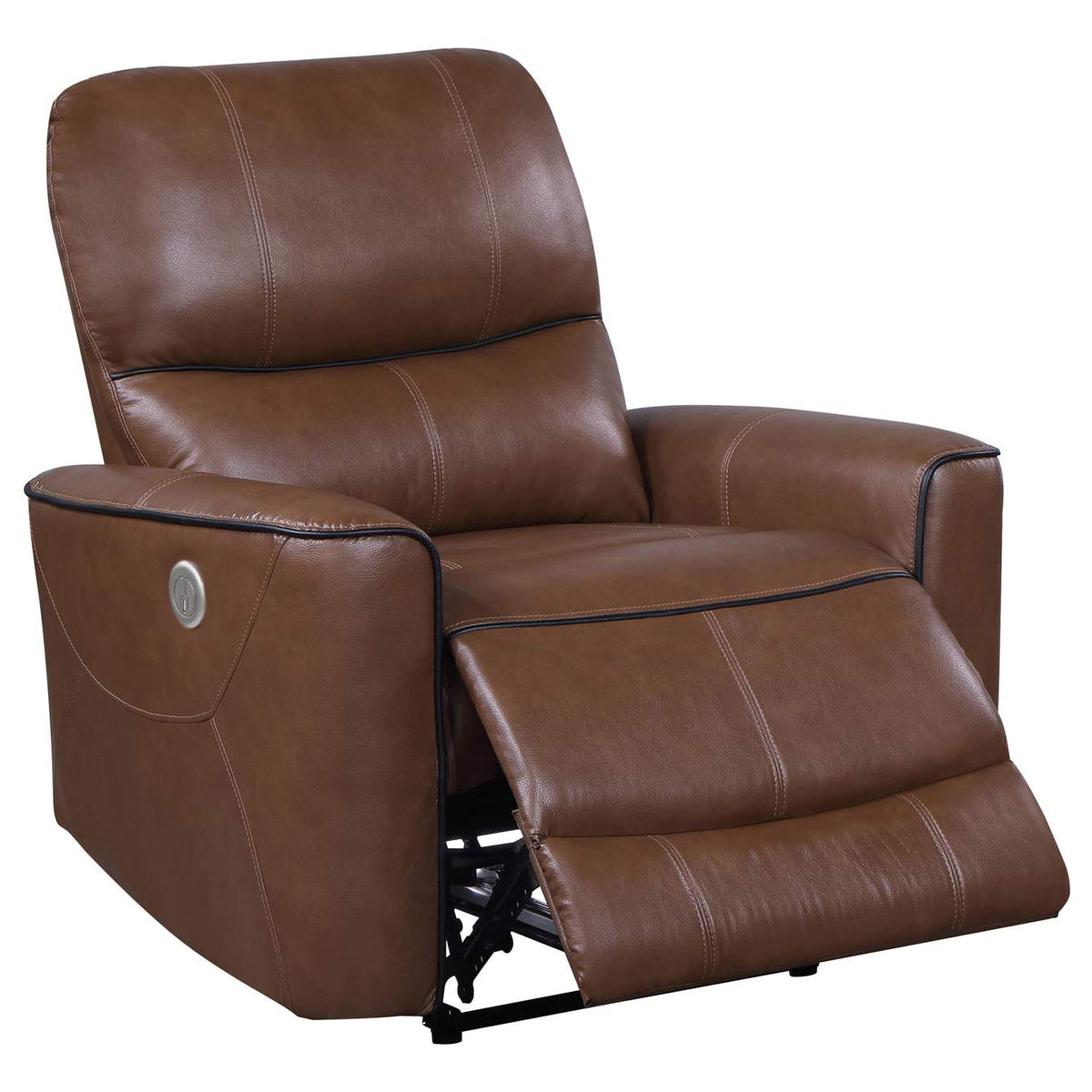 610266P Greenfield Upholstered Power Recliner Chair Saddle Brown