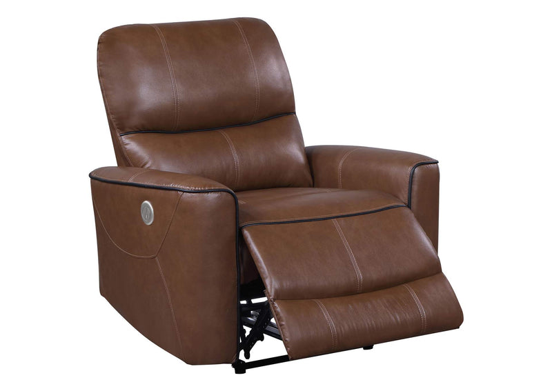 610266P Greenfield Upholstered Power Recliner Chair Saddle Brown