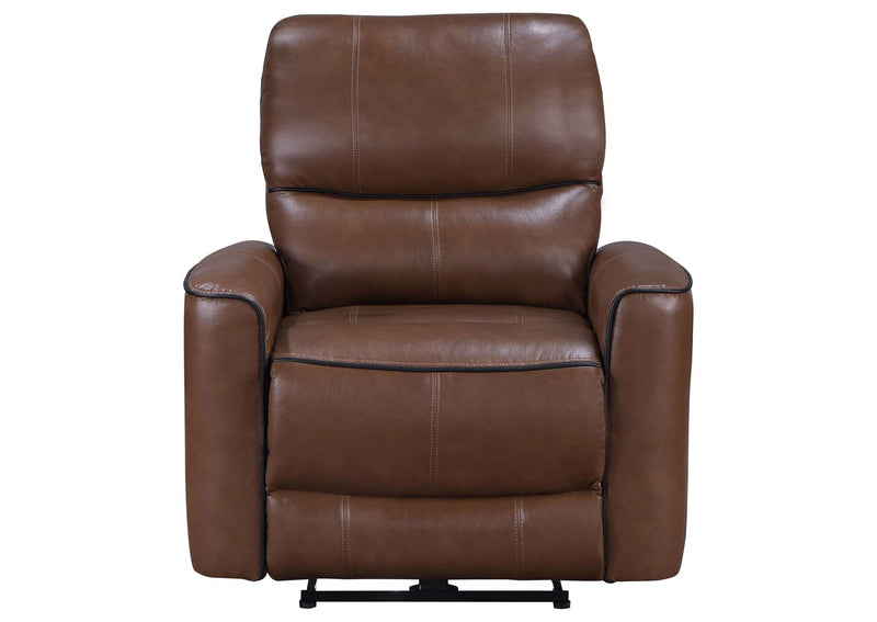 610266P Greenfield Upholstered Power Recliner Chair Saddle Brown