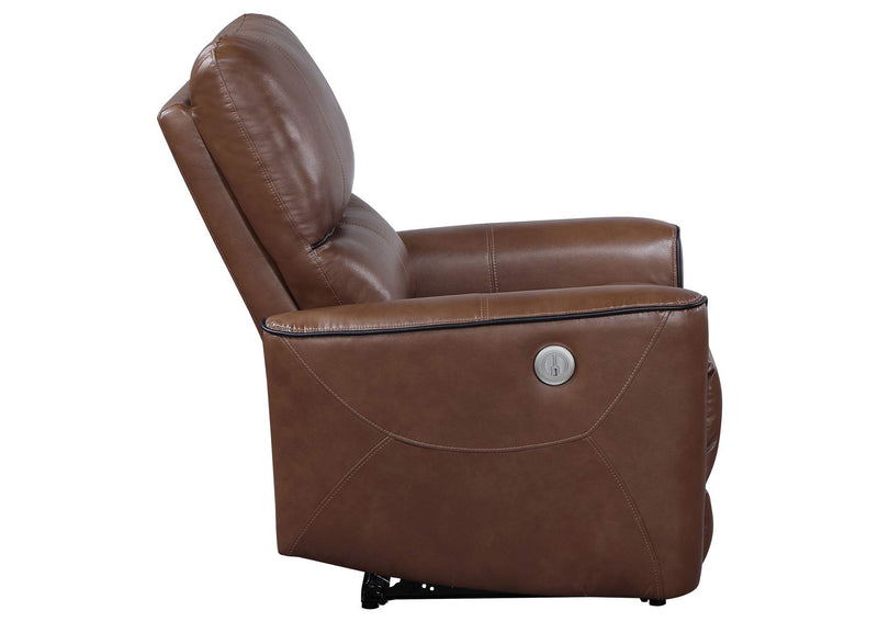 610266P Greenfield Upholstered Power Recliner Chair Saddle Brown