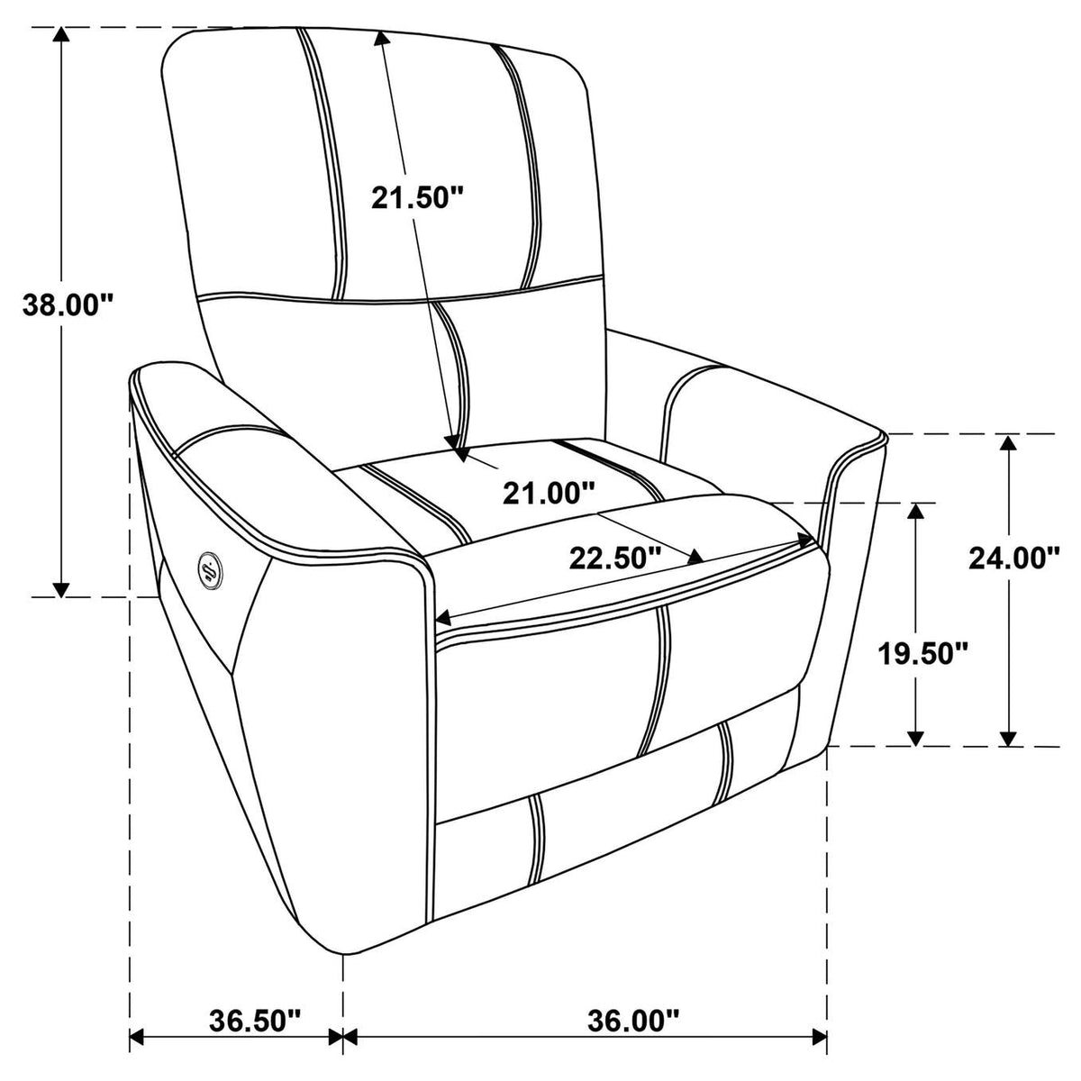 610266P Greenfield Upholstered Power Recliner Chair Saddle Brown