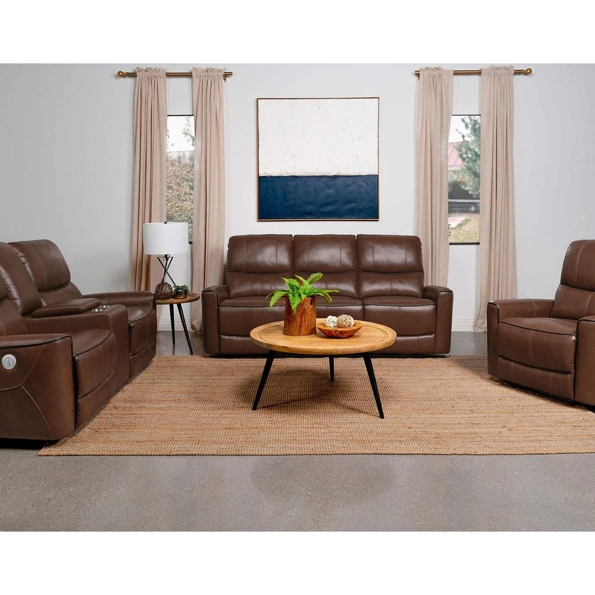 610266P Greenfield Upholstered Power Recliner Chair Saddle Brown